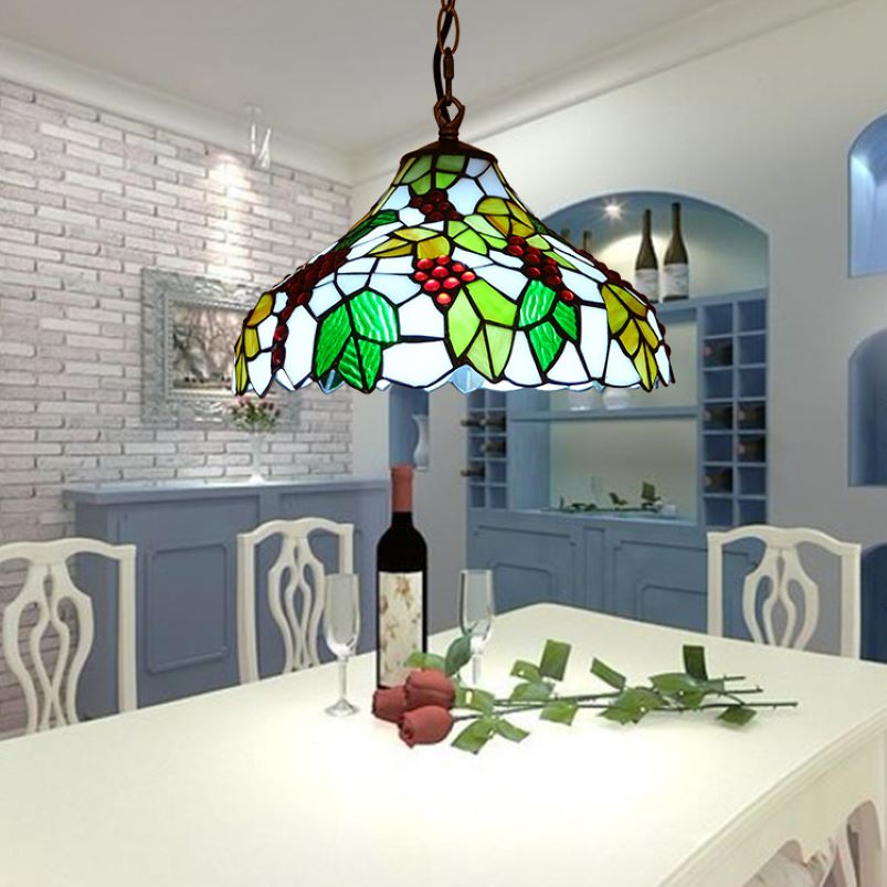 Tiffany Designer Pendant Light Multicolor Metal Glass Dining Room