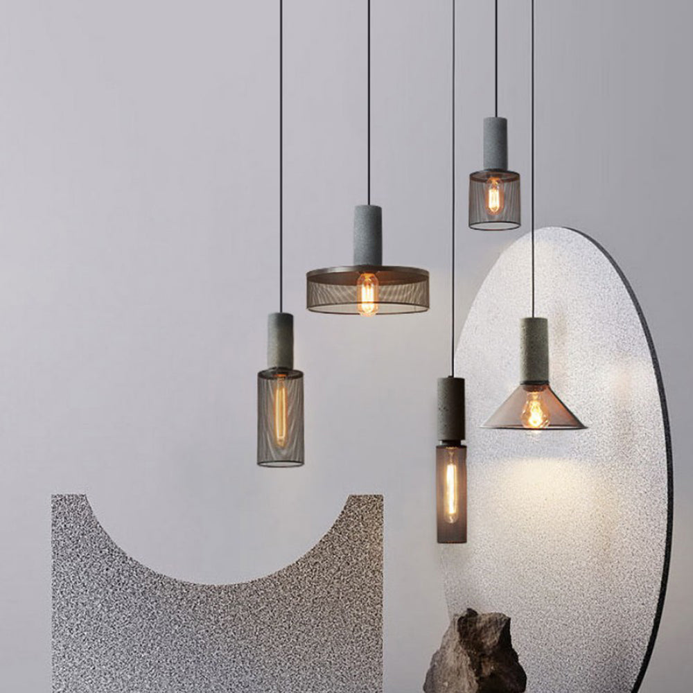 Arisha Industrial Cylindrical Pendant Light, Cement Wabi-Sabi - Letslighting