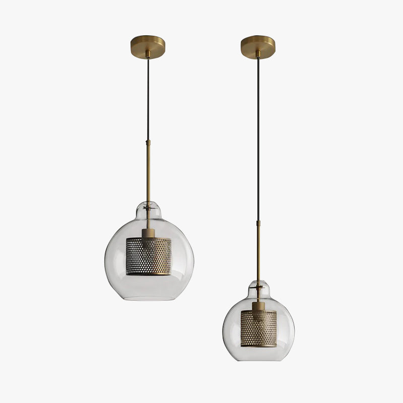 Arisha Contemporary Golden Pendant Light, Metal/Glass, Globe/Cylindric