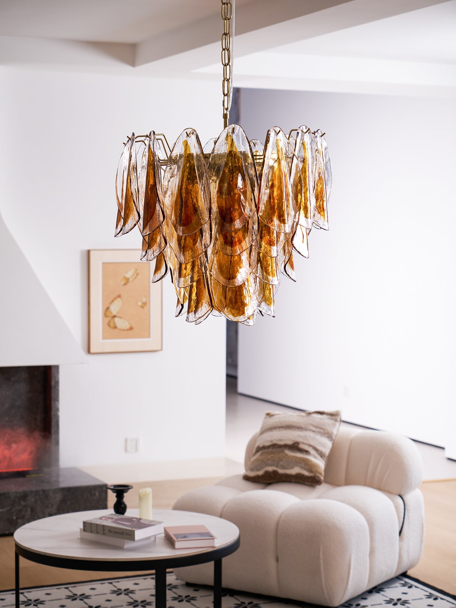 Aurora Chandelier Amber Leaf Glass Layered Organic Warmth - Letslighting