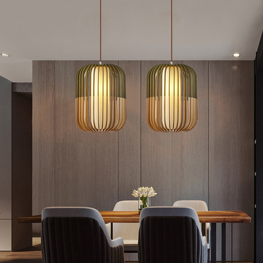 Muto Modern Birdcage Wood/Fabric Pendant Light