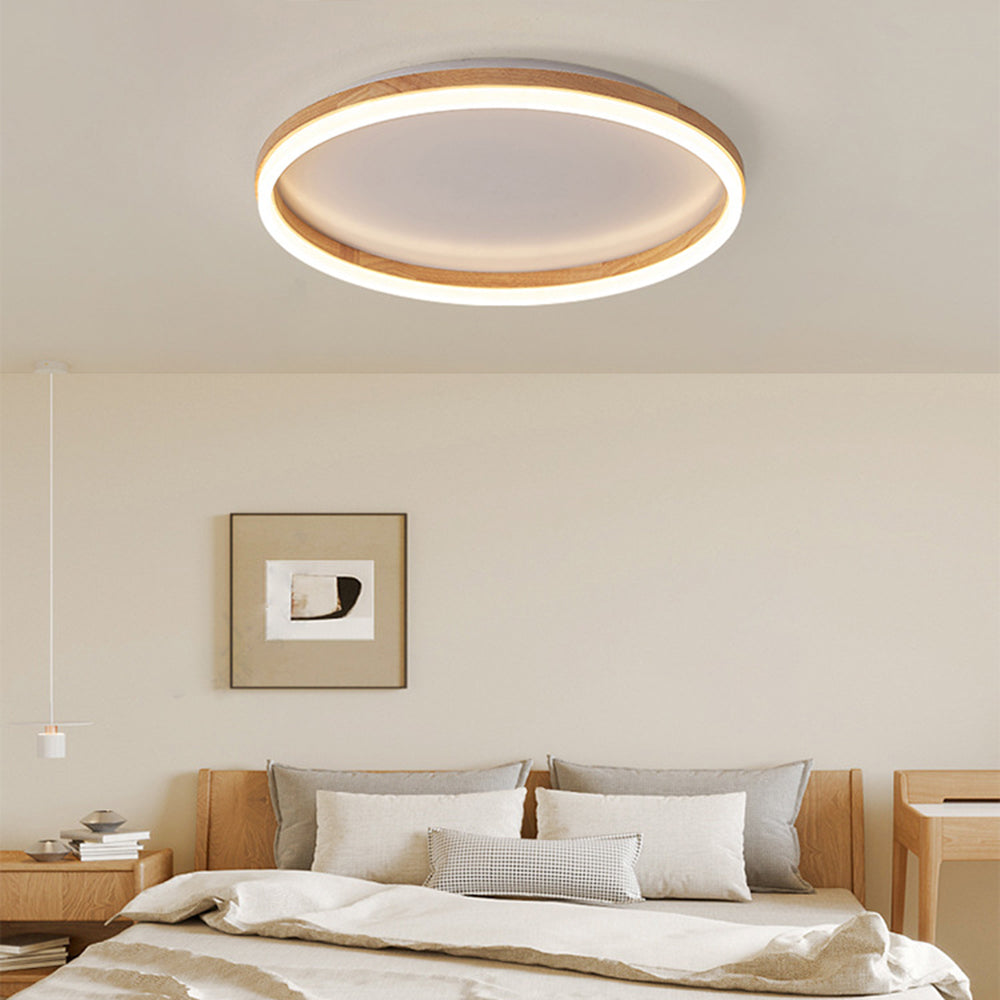 Muto Round Modern Flush Mount Ceiling Light Wood Bedroom - Letslighting