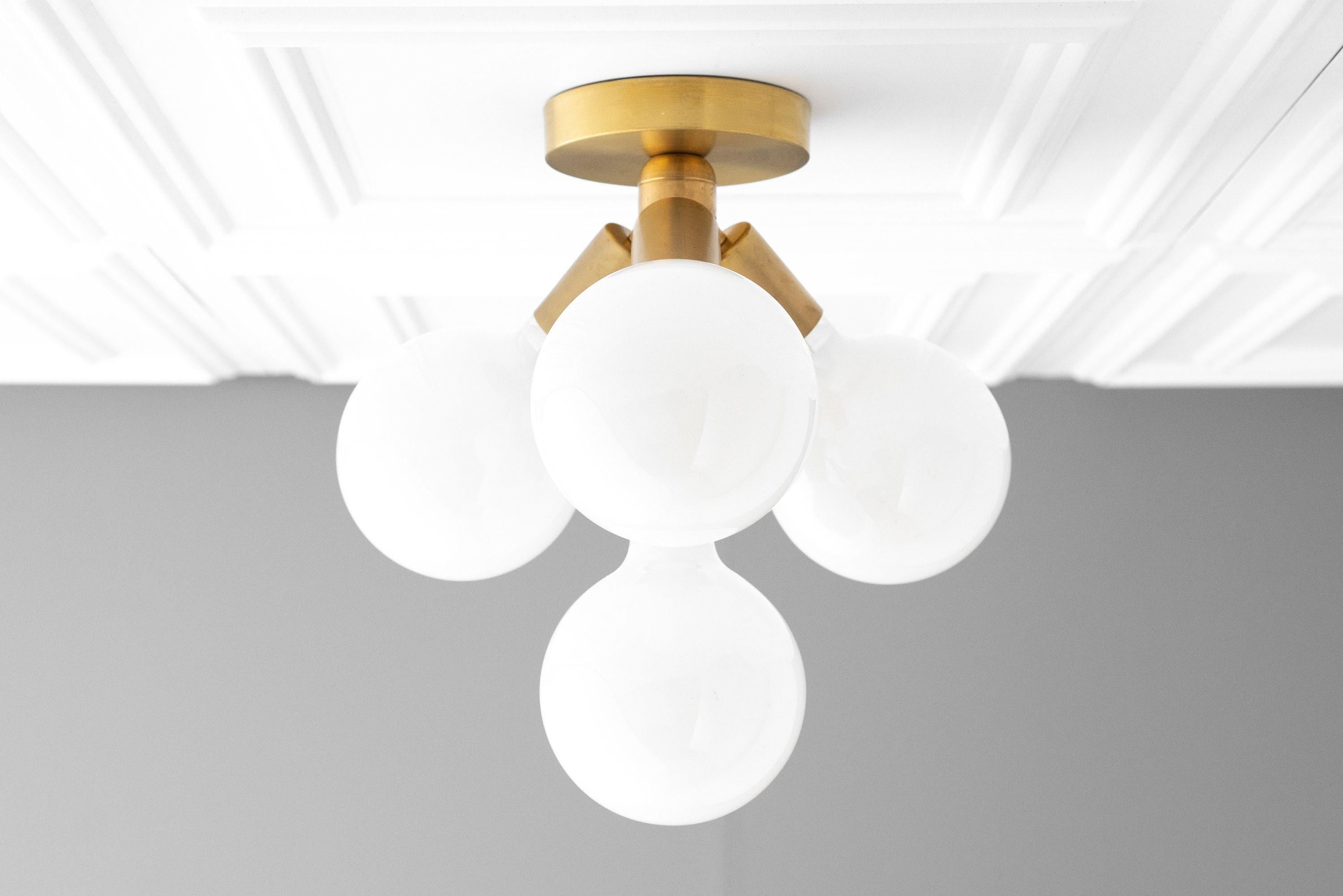 Pearl Opal White Brass Flush Mount Light Living Room
