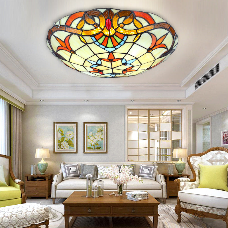 Tiffany Baroque Round Flush Mount Ceiling Light Glass Bedroom
