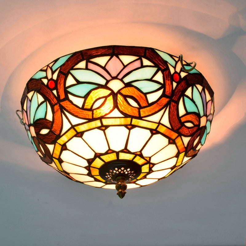 Tiffany Designer LED Flush Mount Ceiling Light Metal Glass Bedroom