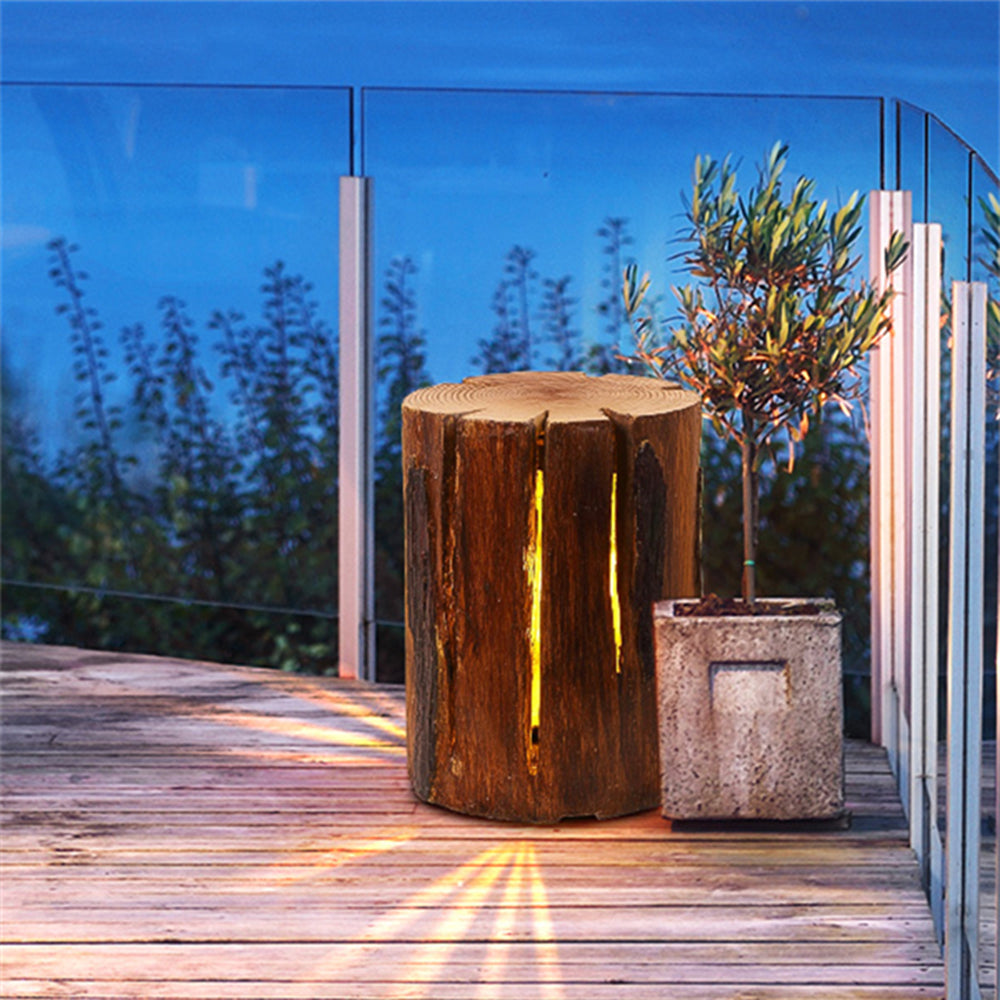 Ray Natural Column Wood Outdoor Floor Lamp Table