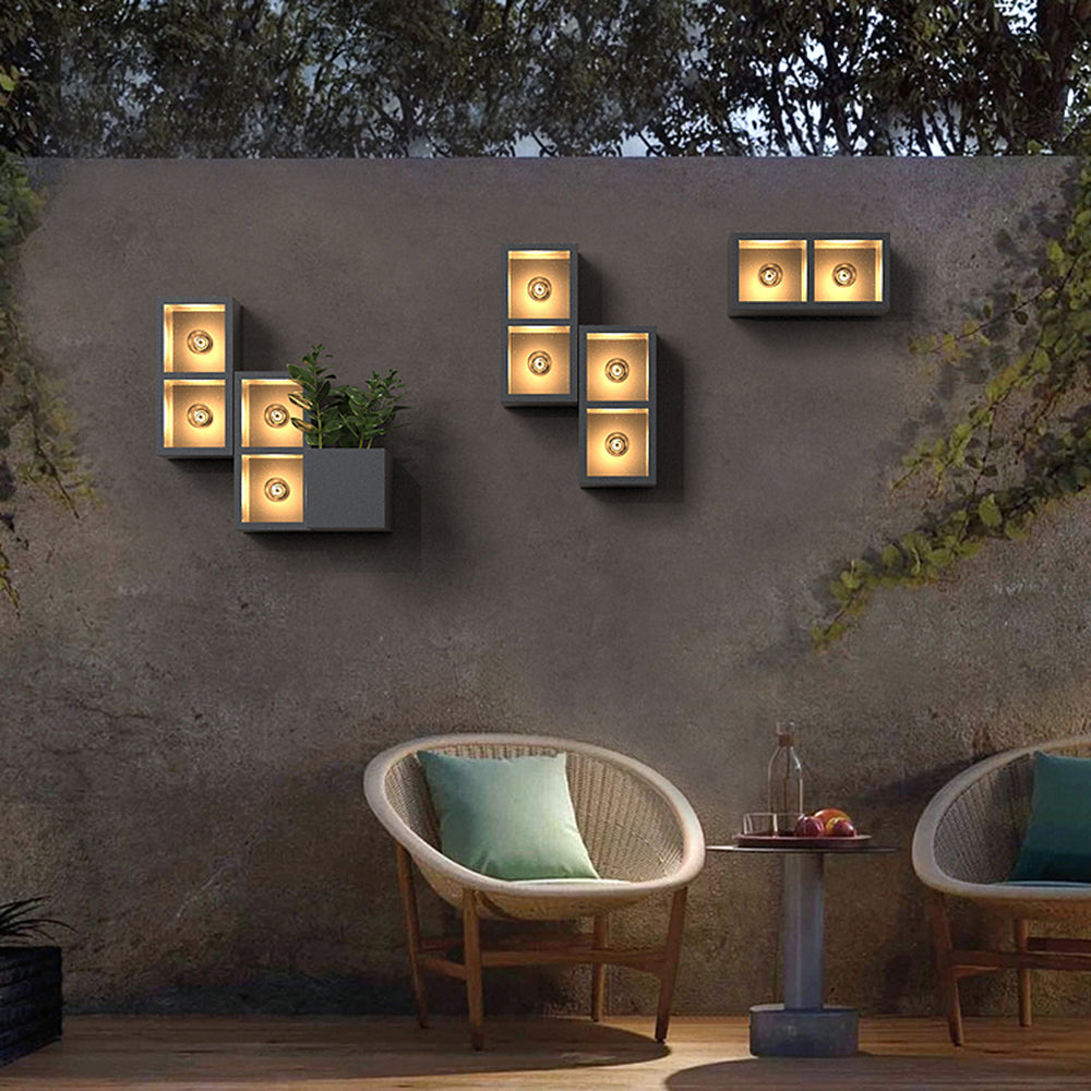 Ray Modern Cube Square Metal Glass Outdoor Wall Lamp