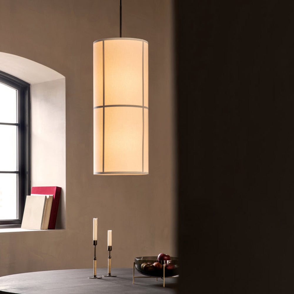 Ritta Cylinder Pendant Light, Lantern, Fabric, Japanese