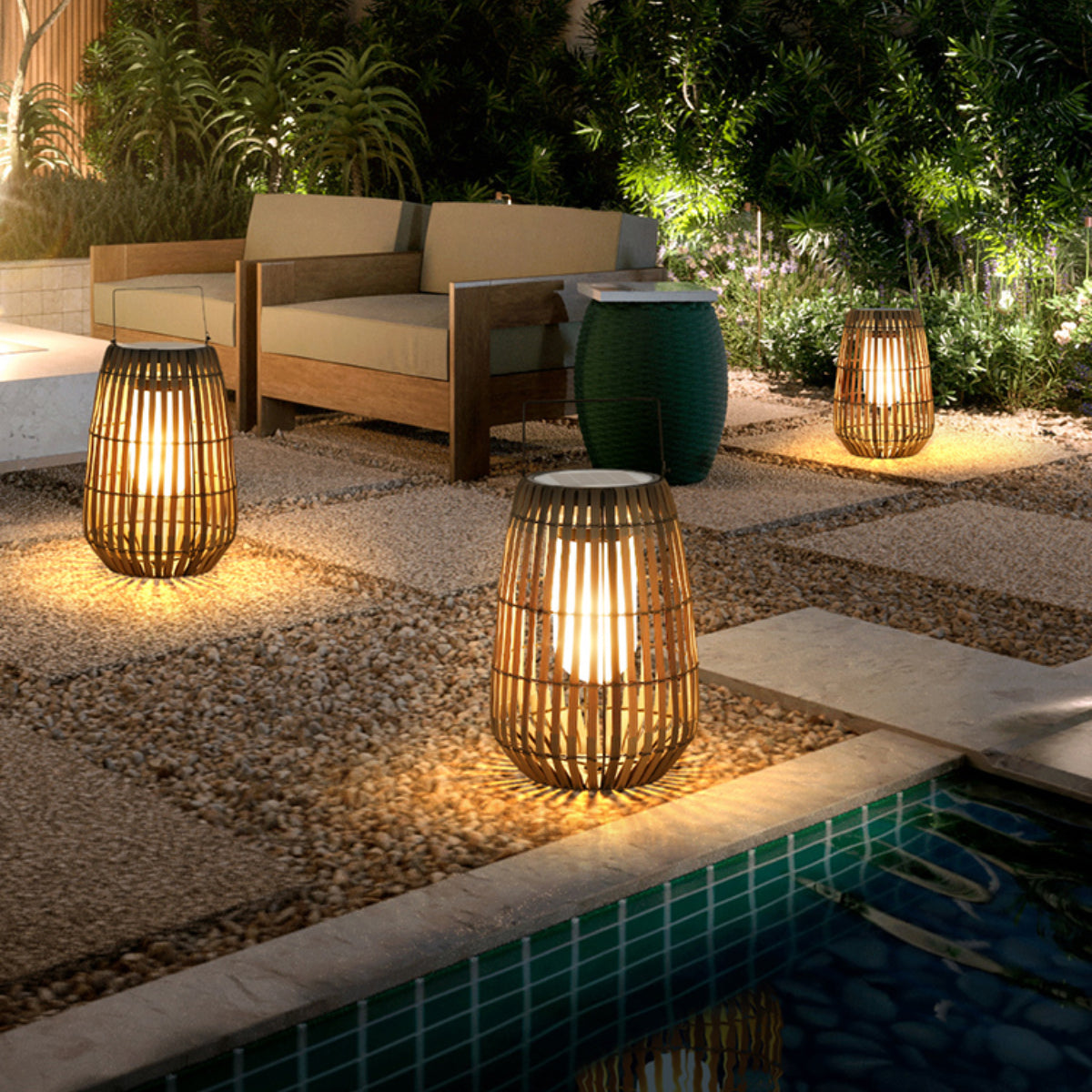 Ray Outdoor Floor Lamp Hardwired Solar Metal Cage