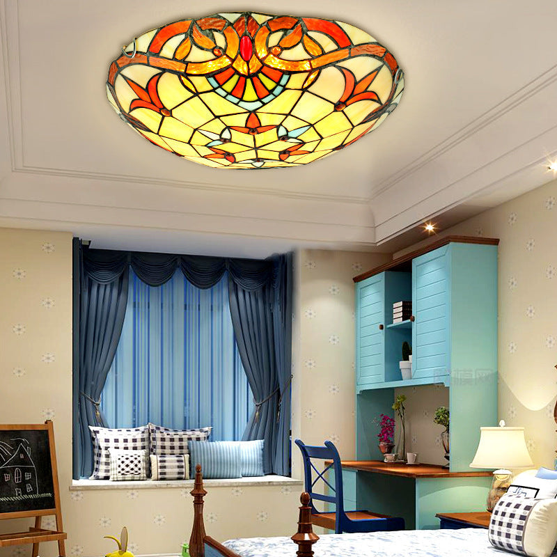 Tiffany Baroque Round Flush Mount Ceiling Light Glass Bedroom