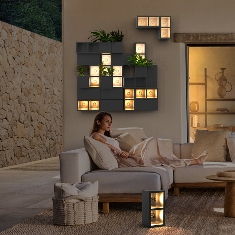Ray Modern Cube Square Metal Glass Outdoor Wall Lamp