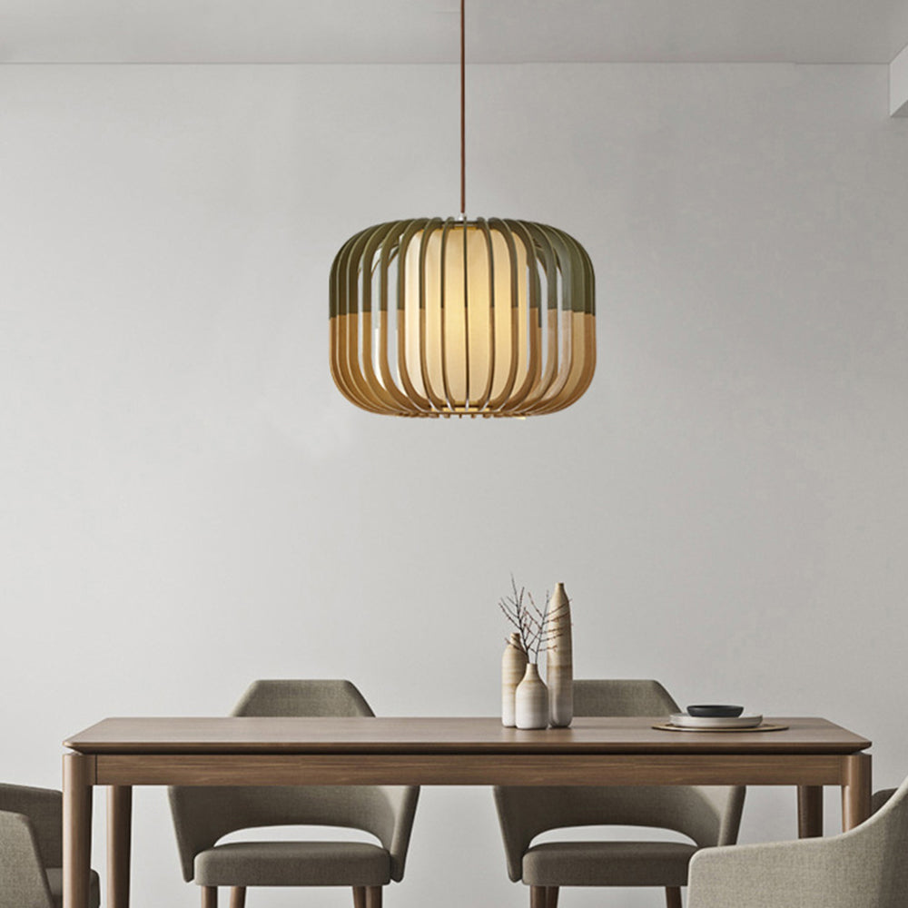 Muto Modern Birdcage Wood/Fabric Pendant Light