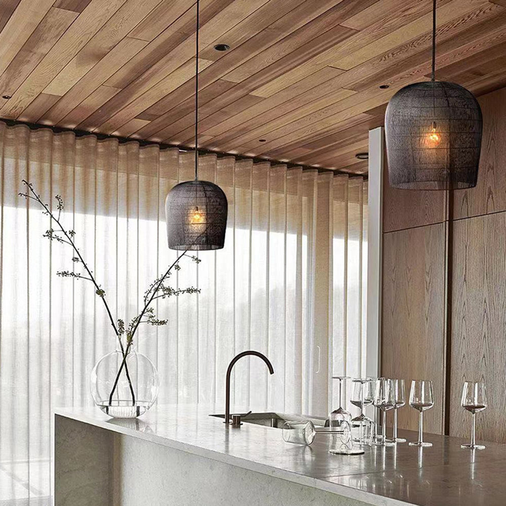 Ritta Wabi Sabi Bird Cage Rattan Metal Pendant Light