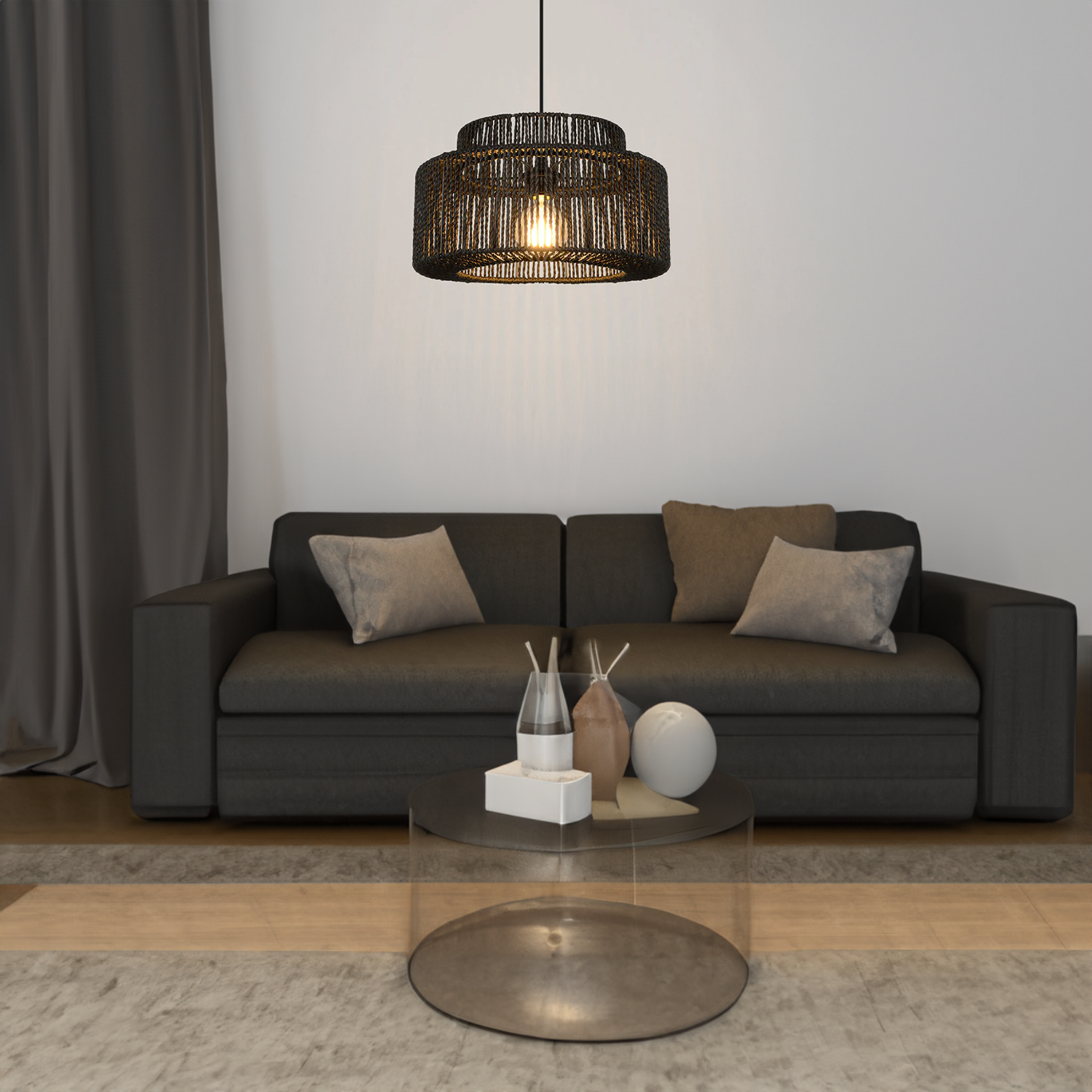 Muto Farmhouse Retro Rustic Drum Hanging Pendant Light