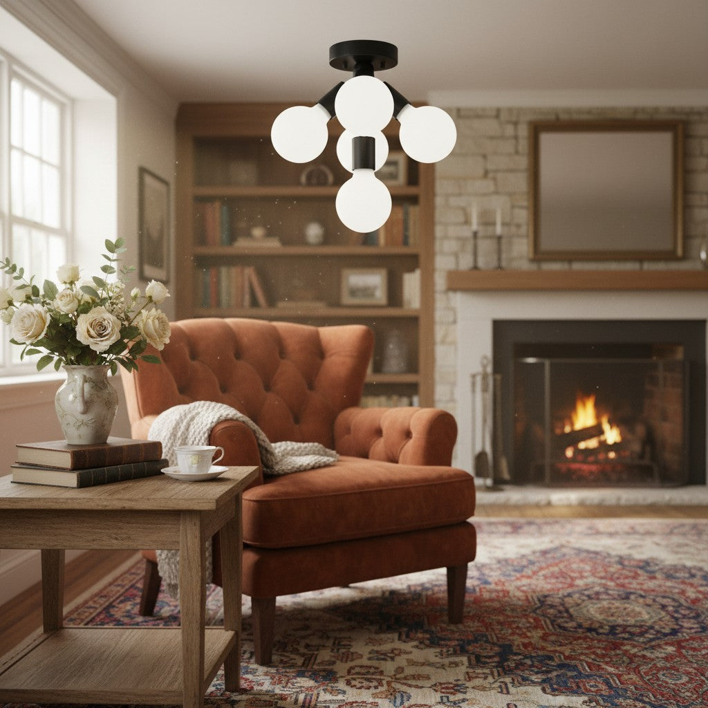 Pearl Opal White Brass Flush Mount Light Living Room