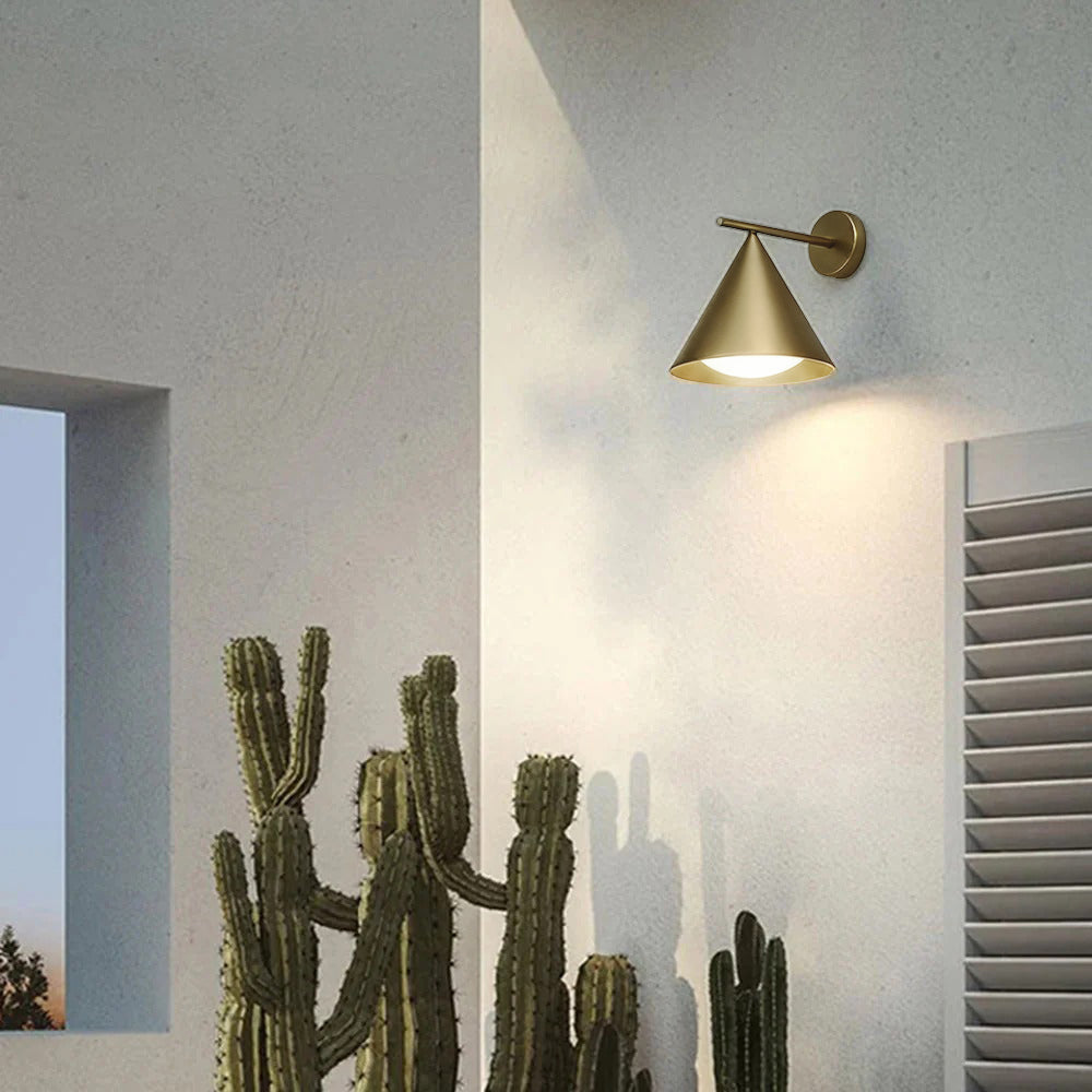 Arisha Modern Minimalist Cone Outdoor Waterproof Wall Lamp,Black/Gold