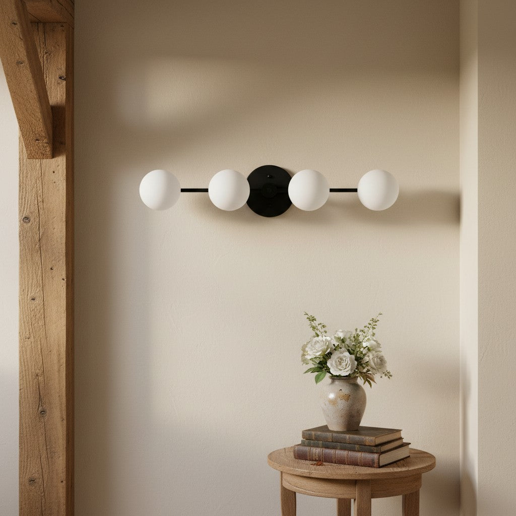 Pearl Brass Milk Glass 4-Light Wall Sconce Bathroom