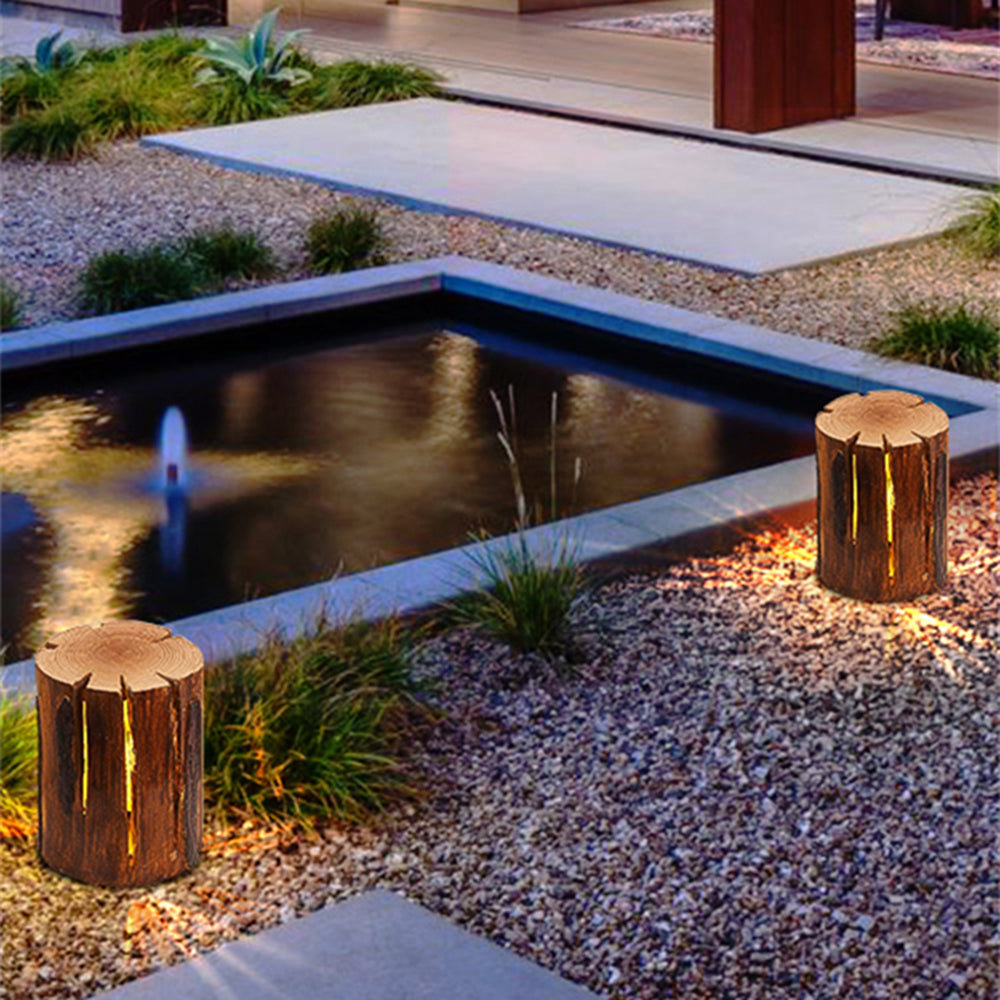 Ray Natural Column Wood Outdoor Floor Lamp Table