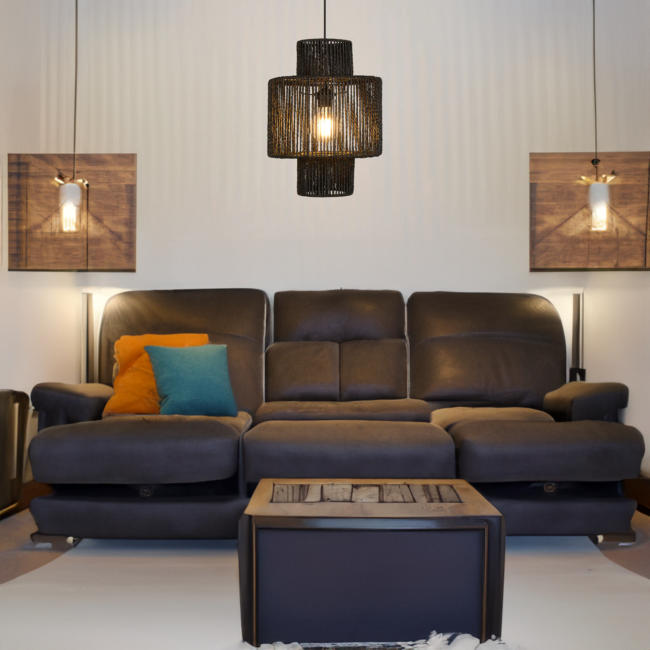 Muto Farmhouse Retro Rustic Drum Hanging Pendant Light
