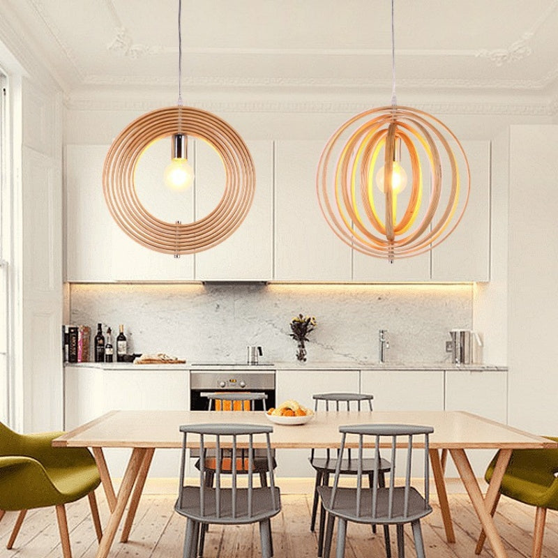 Ritta Japanese LED Pendant Light Wood Bedroom Bar