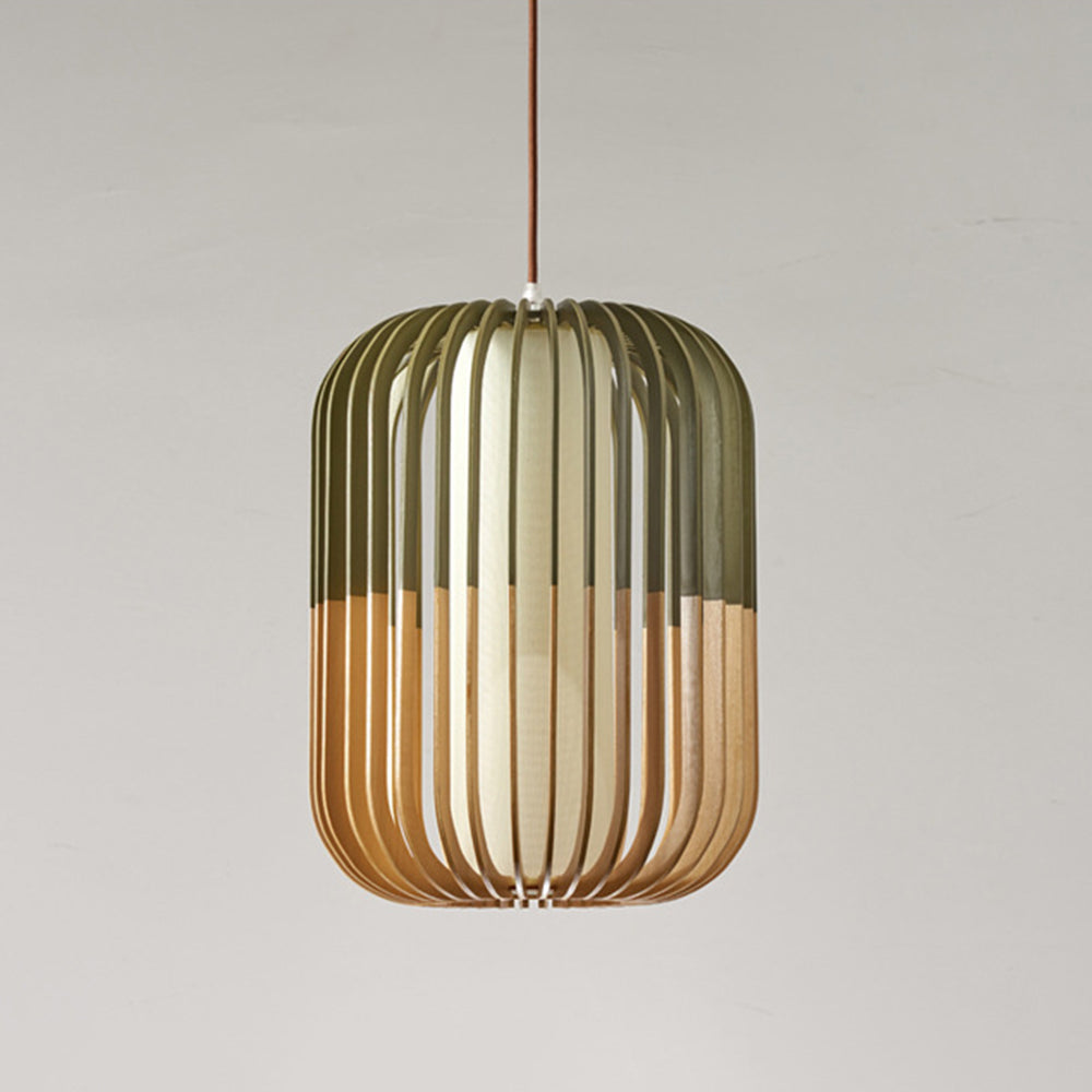 Muto Modern Birdcage Wood/Fabric Pendant Light