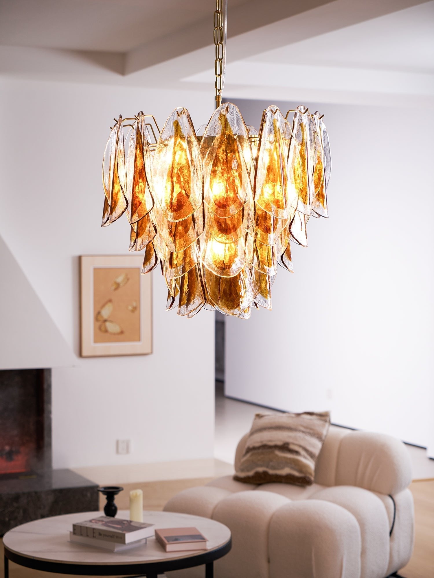 Aurora Chandelier Amber Leaf Glass Layered Organic Warmth - Letslighting