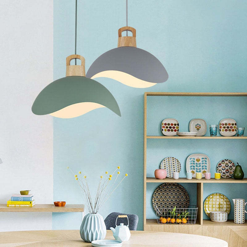 Valentina Colorful Shade Single Pendant Lights, Wood & - Letslighting