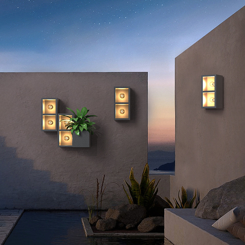 Ray Modern Cube Square Metal Glass Outdoor Wall Lamp