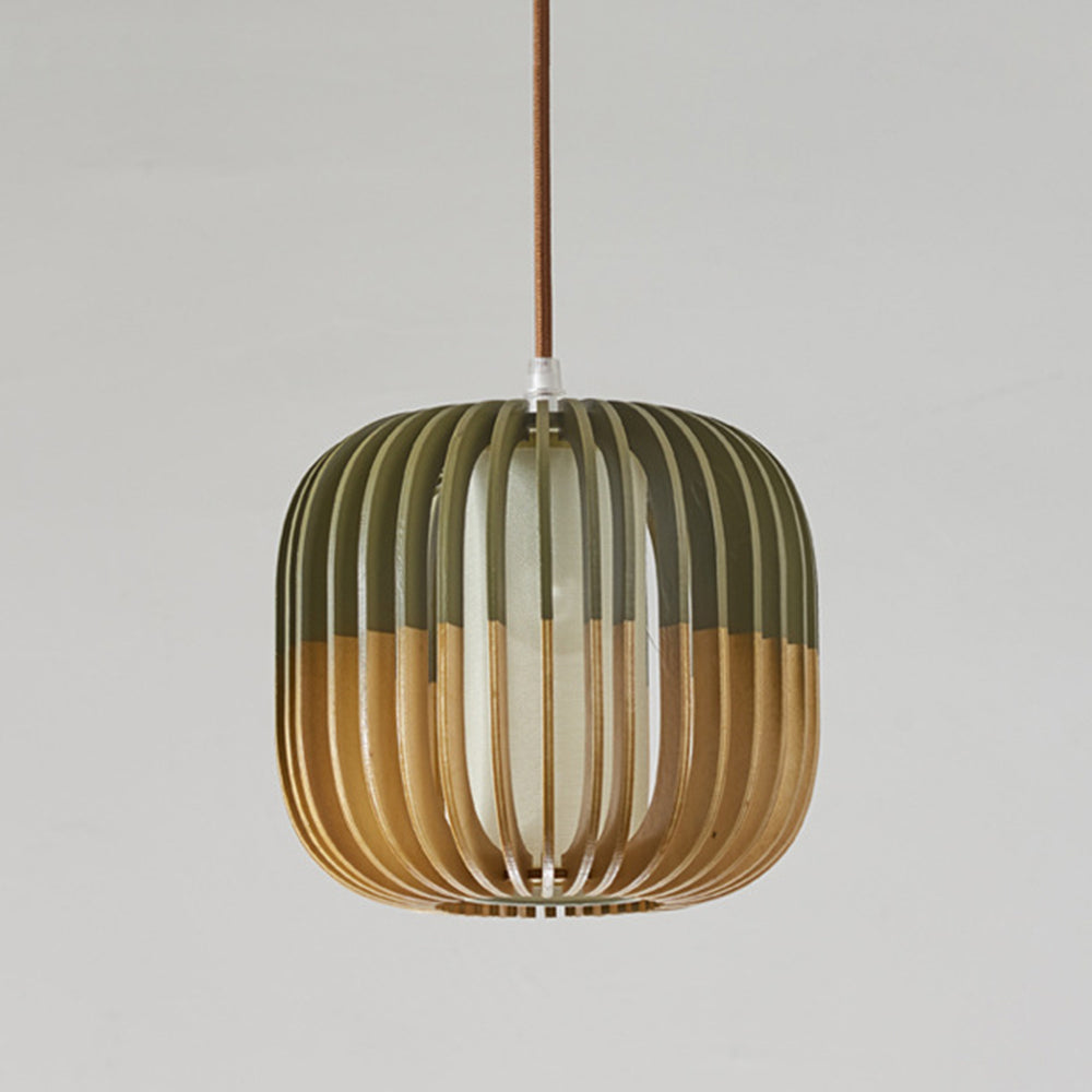 Muto Modern Birdcage Wood/Fabric Pendant Light