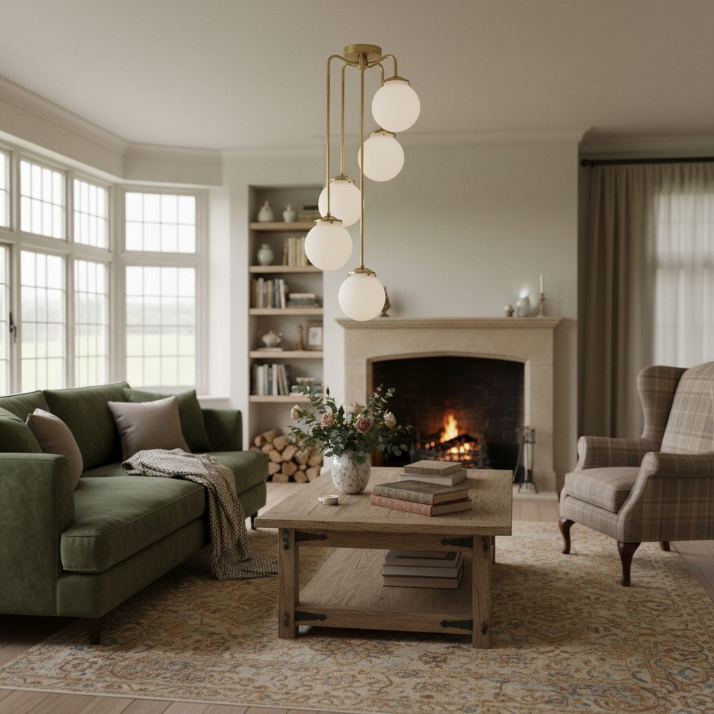 Pearl Glass Brass Chandelier