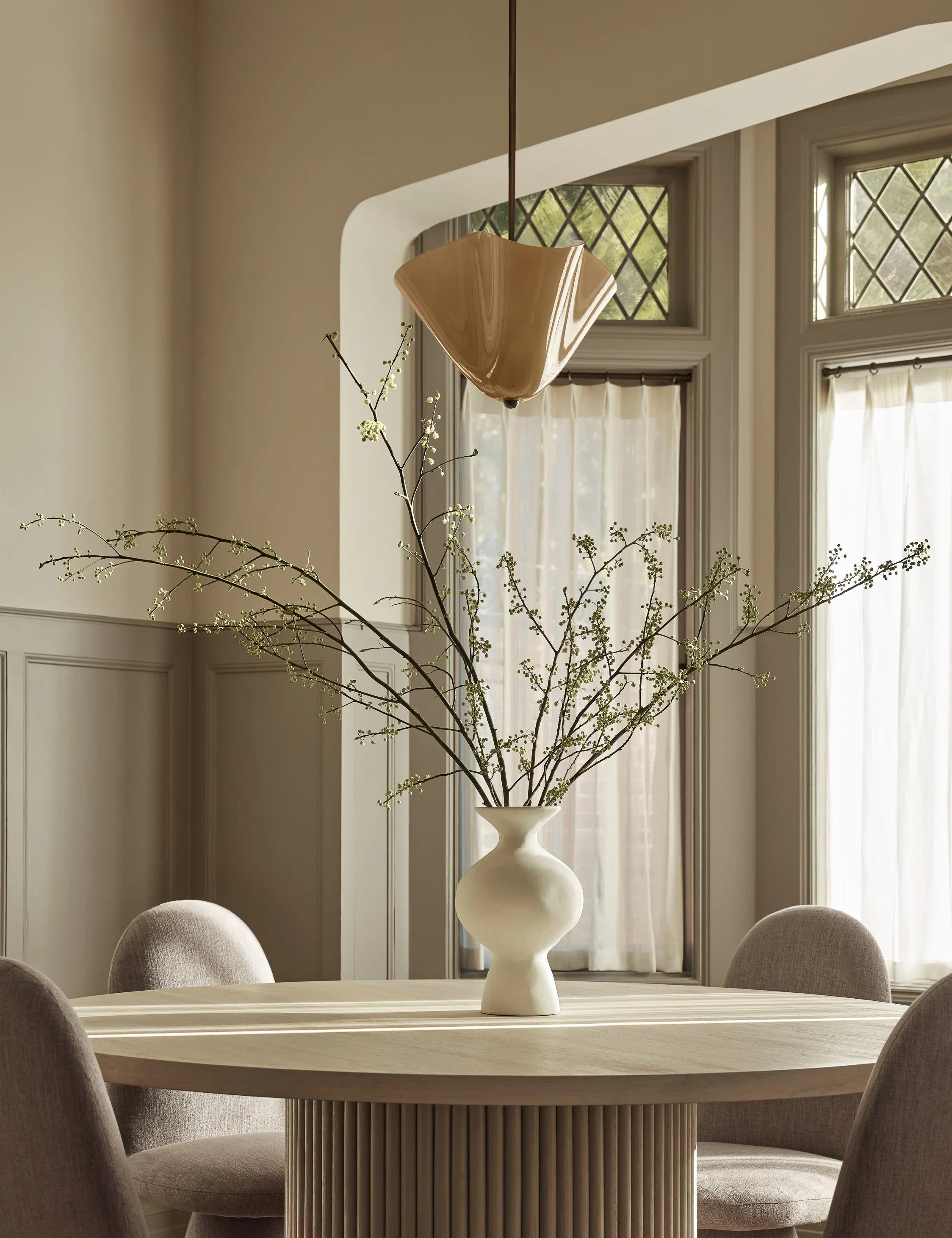 Musa Brass Pendant Light Golden Glass Dining Room