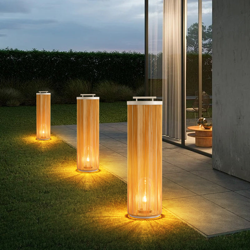 Ritta Retro Metal/Rattan Floor Lamp, Hardwired/Solar/LED, Outdoor