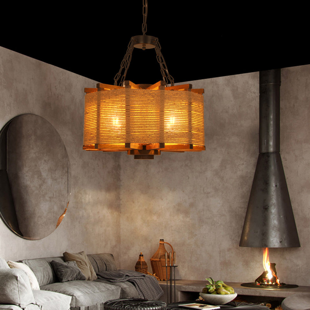Epoch Retro Cylindrical Metal/Wood Pendant Light