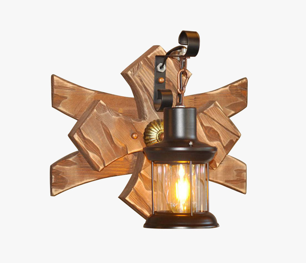 Epoch Vintage Candle & Lantern LED Wall Lamp Wood Metal Bedroom