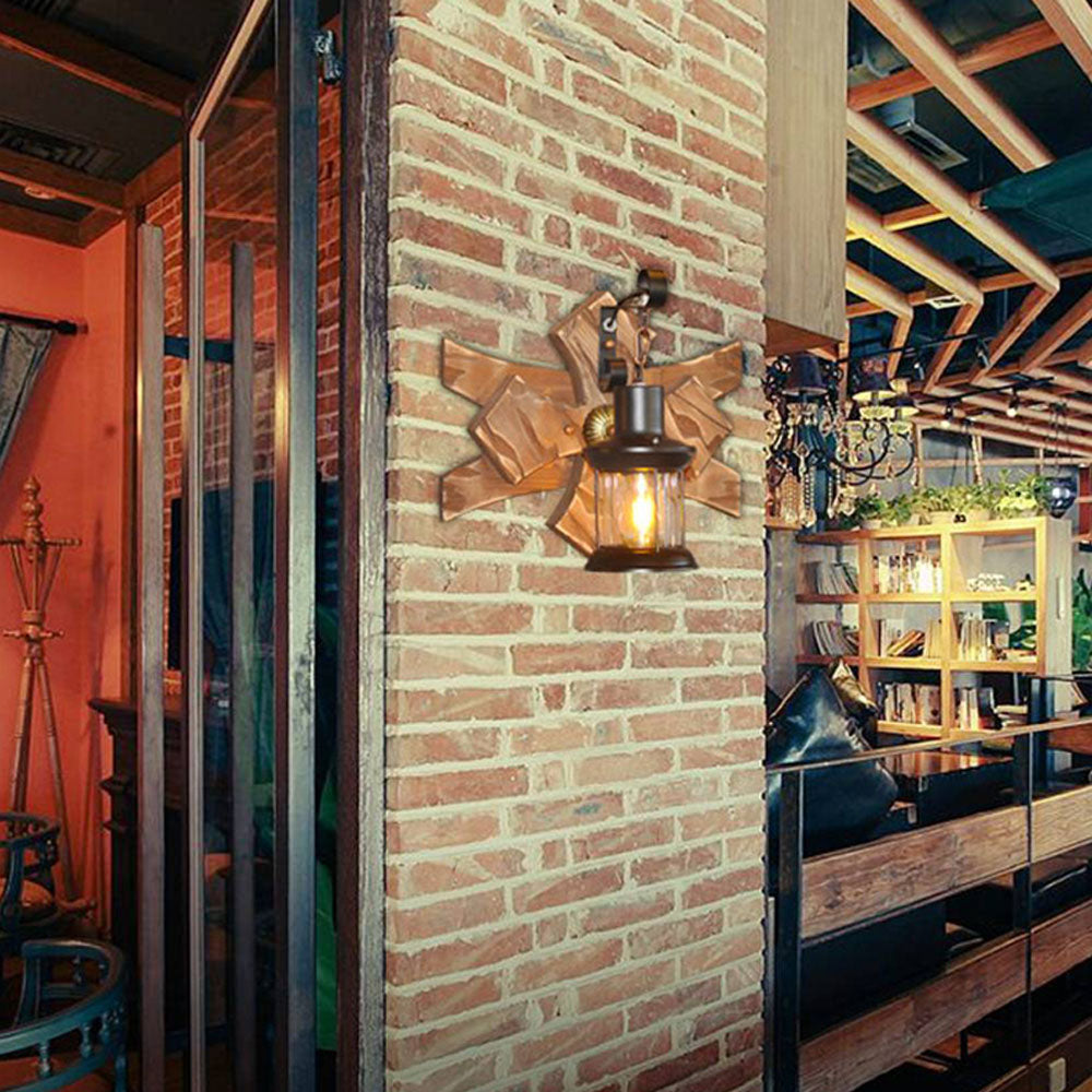 Epoch Vintage Candle & Lantern LED Wall Lamp Wood Metal Bedroom