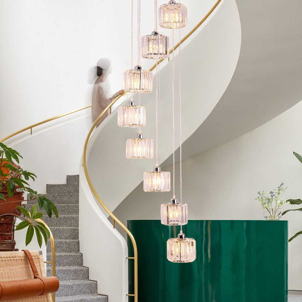 Valentina Modern Column Crystal Pendant Light, Stairs/Dining Room