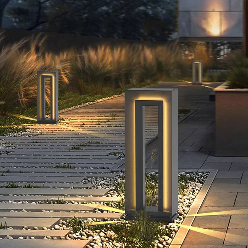 Ray Modern Metal Hollow Rectangular Solar Outdoor Path Light