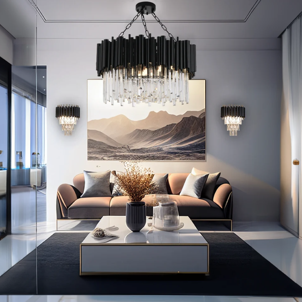 Kristy Industrial Cylindrical Glass Metal Chandelier Living Room