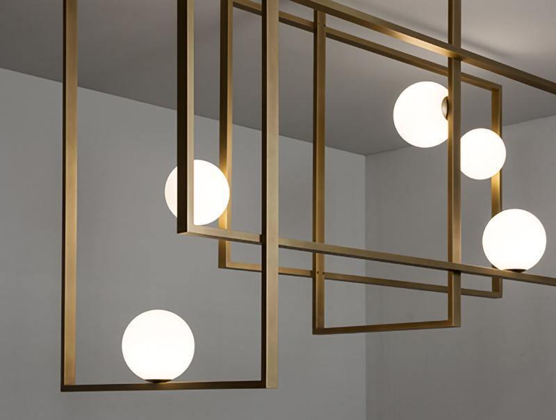 Lustra Chandelier Mondrian Glass Brass Geometric Modern - Letslighting