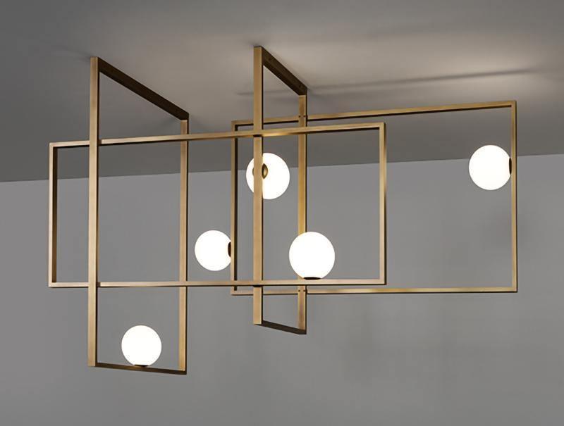 Lustra Chandelier Mondrian Glass Brass Geometric Modern - Letslighting
