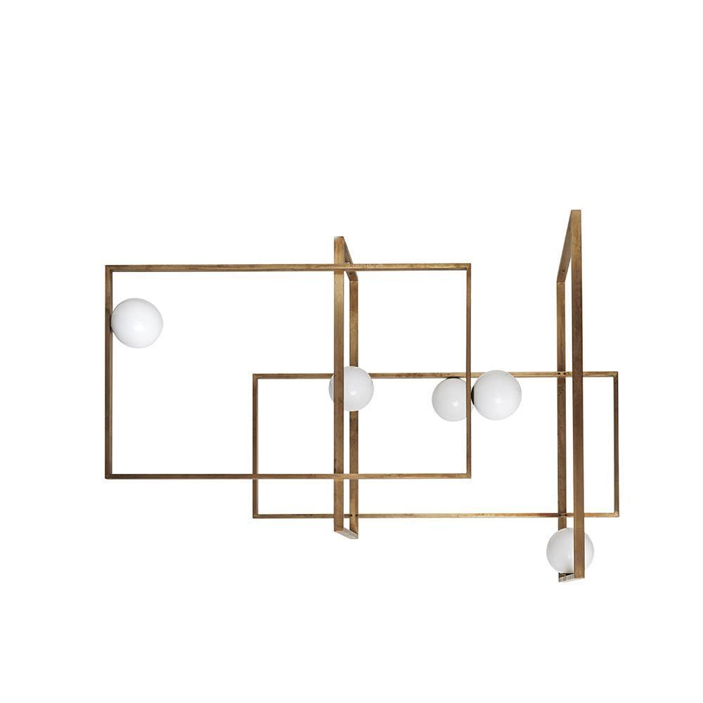 Lustra Chandelier Mondrian Glass Brass Geometric Modern - Letslighting