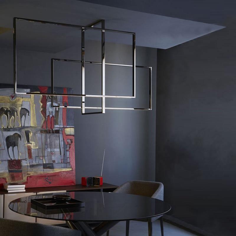 Lustra Chandelier Mondrian Glass Brass Geometric Modern - Letslighting