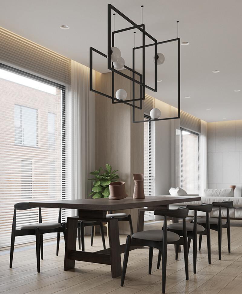 Lustra Chandelier Mondrian Glass Brass Geometric Modern - Letslighting