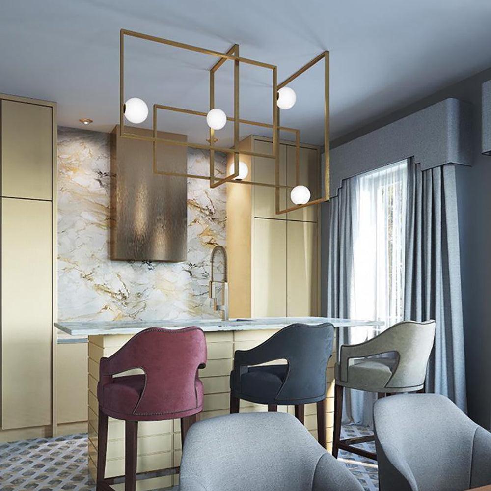 Lustra Chandelier Mondrian Glass Brass Geometric Modern - Letslighting