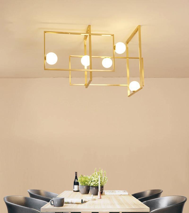 Lustra Chandelier Mondrian Glass Brass Geometric Modern - Letslighting