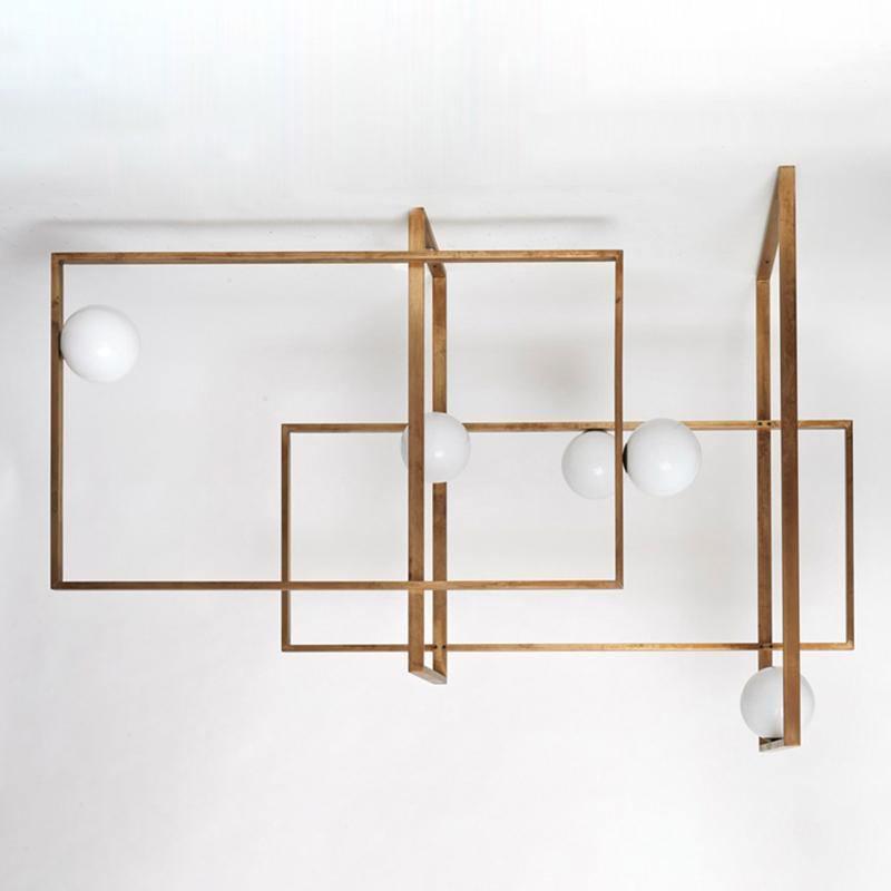 Lustra Chandelier Mondrian Glass Brass Geometric Modern - Letslighting