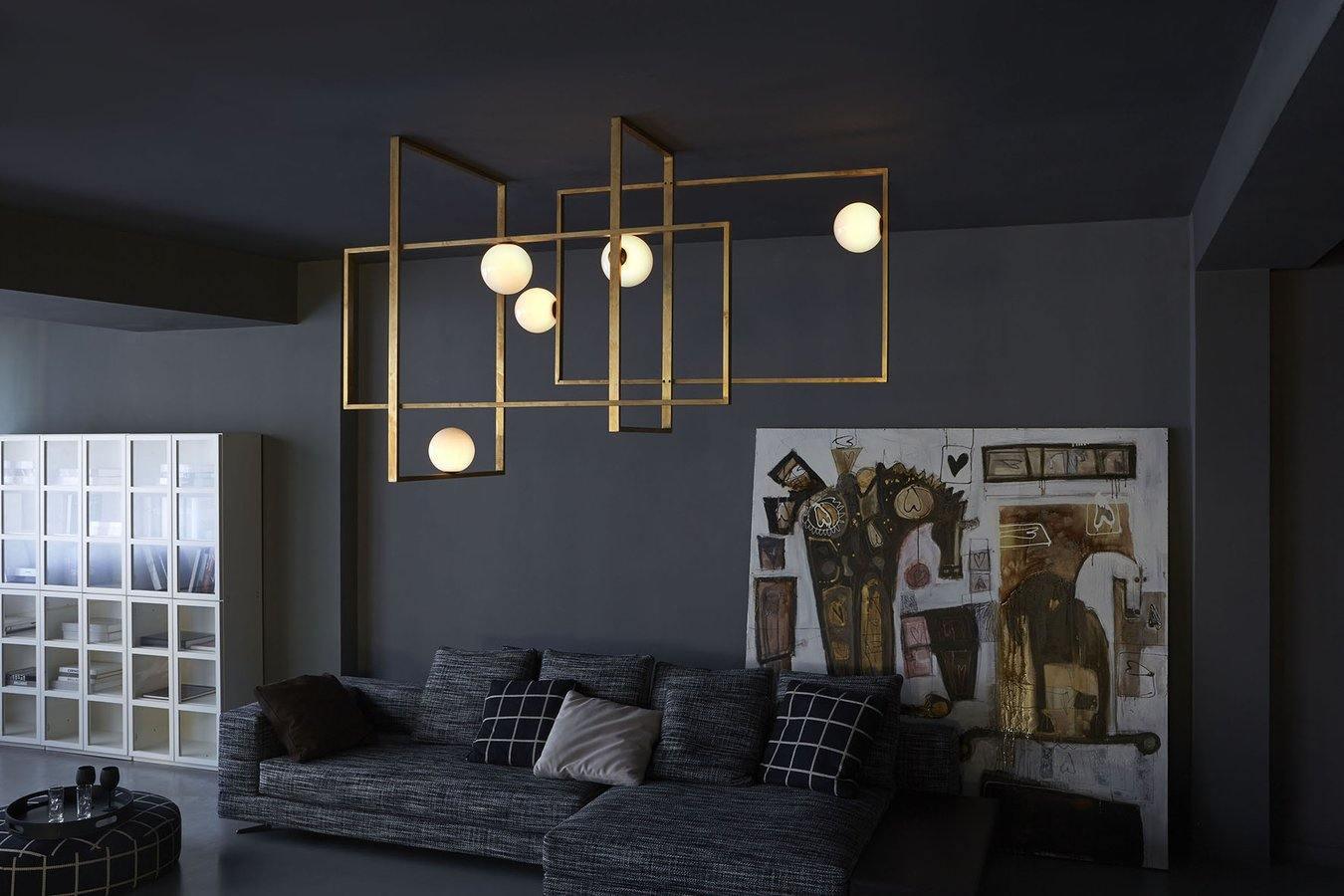 Lustra Chandelier Mondrian Glass Brass Geometric Modern - Letslighting