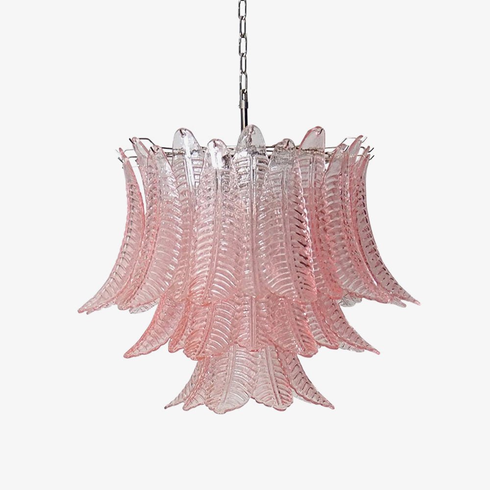 Aurora Chandelier Pink Leaf Glass Layered Graceful Luxury - Letslighting