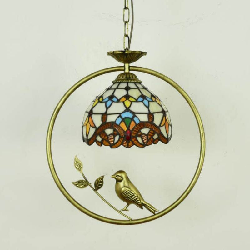 Tiffany Cottage LED Pendant Light Metal Glass Living Room/Bedroom - Letslighting