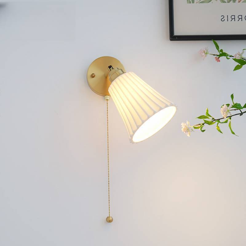 Arisha Modern Pull Cord Metal Ceramics Indoor Wall Lamp Bedroom